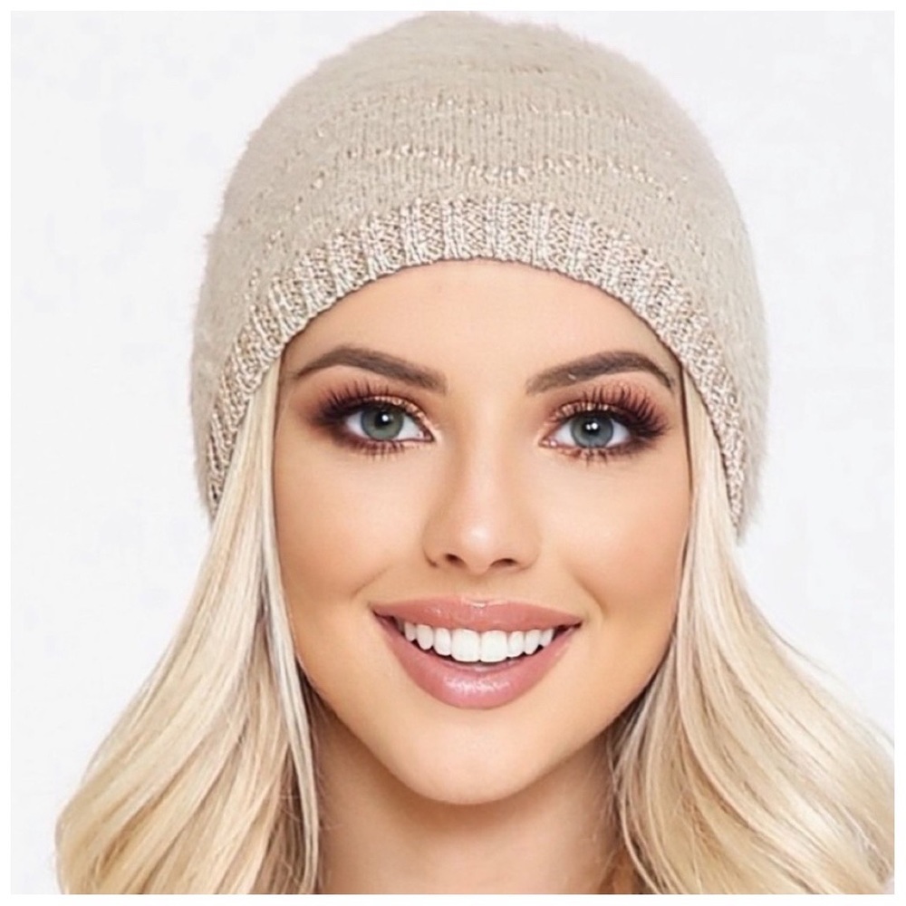 Taupe ultra soft metallic beanies